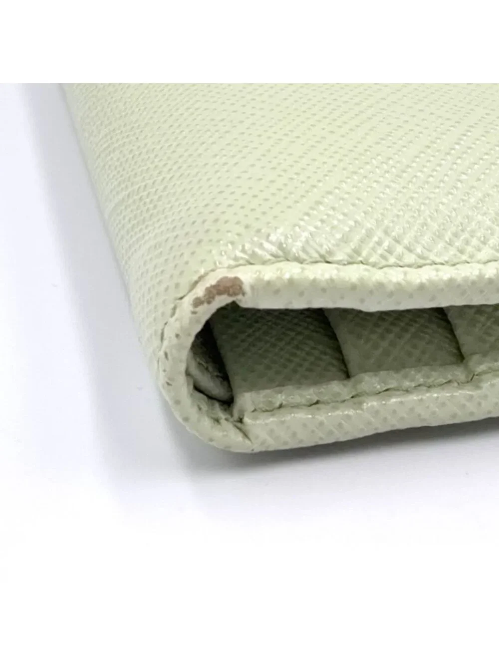 Prada Saffiano Wallet Leather Light Green Triang Silver